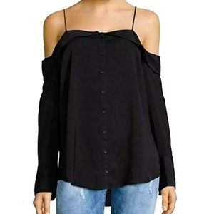 New Free People Walk This Way Cold Shoulder Button-Down Top